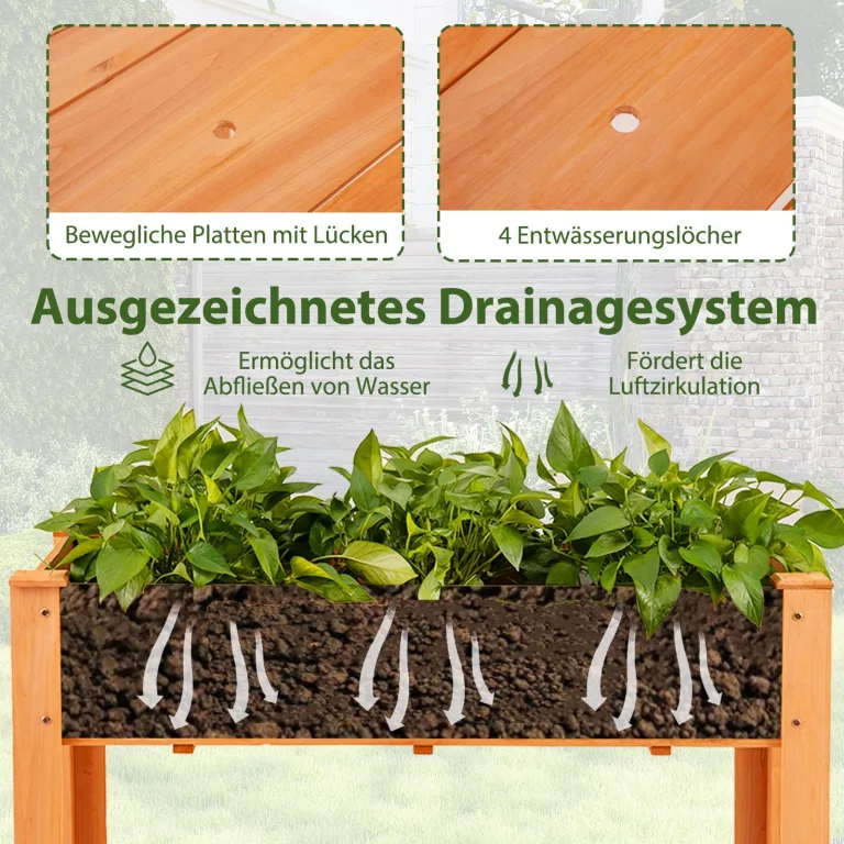 COSTWAY Hochbeet Holz, Erhöhtes Gartenbeet, Pflanzkasten mit Drainagelöchern, Gemüsebeet Pflanzbeet rechteckig, Kräuterbeet groß, Pflanztrog für Balkon Garten Terrasse, 120 x 60 x 82 cm (Braun) – Bild 4