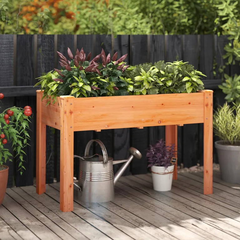 COSTWAY Hochbeet Holz, Erhöhtes Gartenbeet, Pflanzkasten mit Drainagelöchern, Gemüsebeet Pflanzbeet rechteckig, Kräuterbeet groß, Pflanztrog für Balkon Garten Terrasse, 120 x 60 x 82 cm (Braun) – Bild 7