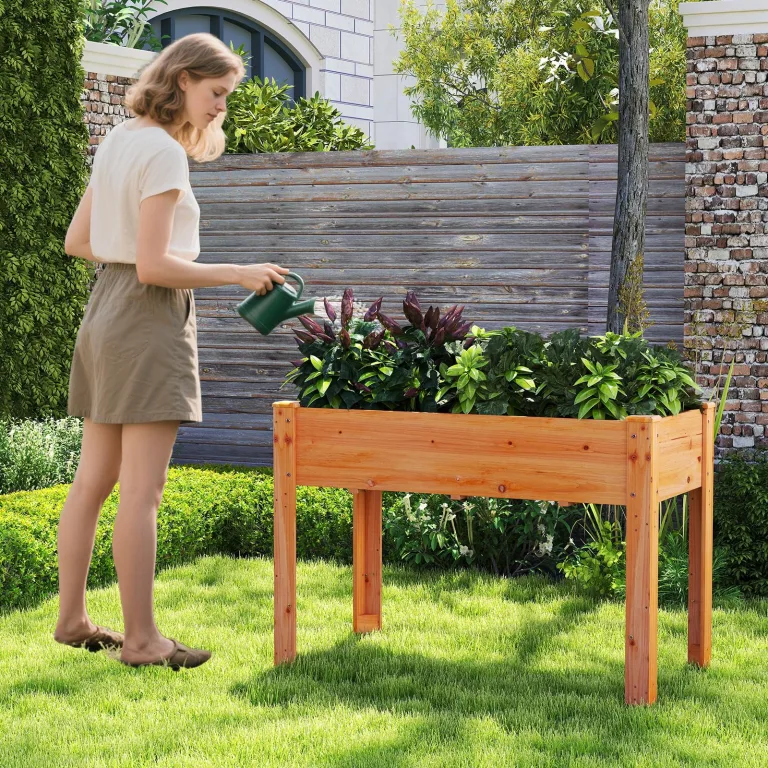 COSTWAY Hochbeet Holz, Erhöhtes Gartenbeet, Pflanzkasten mit Drainagelöchern, Gemüsebeet Pflanzbeet rechteckig, Kräuterbeet groß, Pflanztrog für Balkon Garten Terrasse, 120 x 60 x 82 cm (Braun) – Bild 9