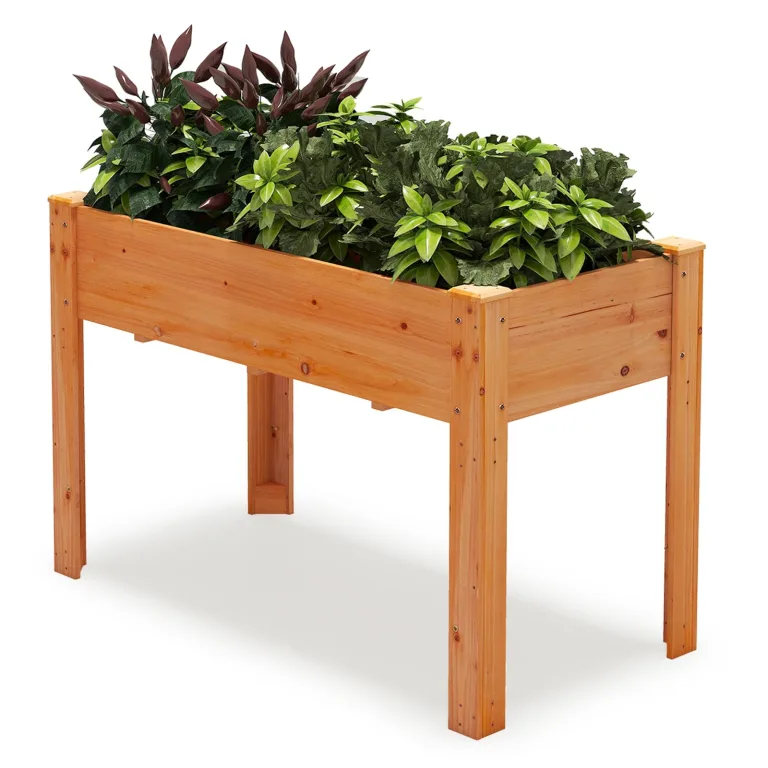 COSTWAY Hochbeet Holz, Erhöhtes Gartenbeet, Pflanzkasten mit Drainagelöchern, Gemüsebeet Pflanzbeet rechteckig, Kräuterbeet groß, Pflanztrog für Balkon Garten Terrasse, 120 x 60 x 82 cm (Braun) – Bild 1