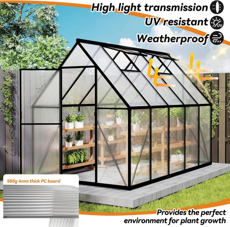 Gewächshaus Aluminium Gartengewächshäuser mit 6 cm Fundament und 4 mm PC Platte Treibhaus Tomatenhaus Gartenhaus UV beständig Wetterfest für den Garten, 280x180x195 cm – Bild 6