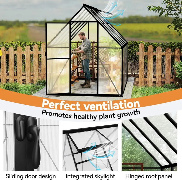 Gewächshaus Aluminium Gartengewächshäuser mit 6 cm Fundament und 4 mm PC Platte Treibhaus Tomatenhaus Gartenhaus UV beständig Wetterfest für den Garten, 280x180x195 cm – Bild 7
