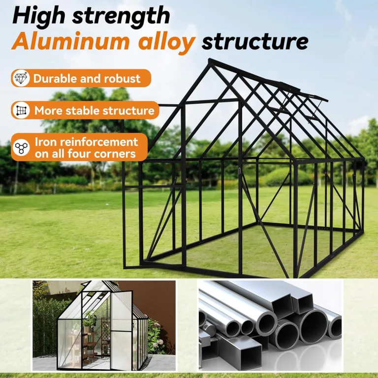 Gewächshaus Aluminium Gartengewächshäuser mit 6 cm Fundament und 4 mm PC Platte Treibhaus Tomatenhaus Gartenhaus UV beständig Wetterfest für den Garten, 280x180x195 cm – Bild 3