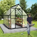Gewächshaus Aluminium Gartengewächshäuser mit 6 cm Fundament und 4 mm PC Platte Treibhaus Tomatenhaus Gartenhaus UV beständig Wetterfest für den Garten, 280x180x195 cm - Thumbnail 8