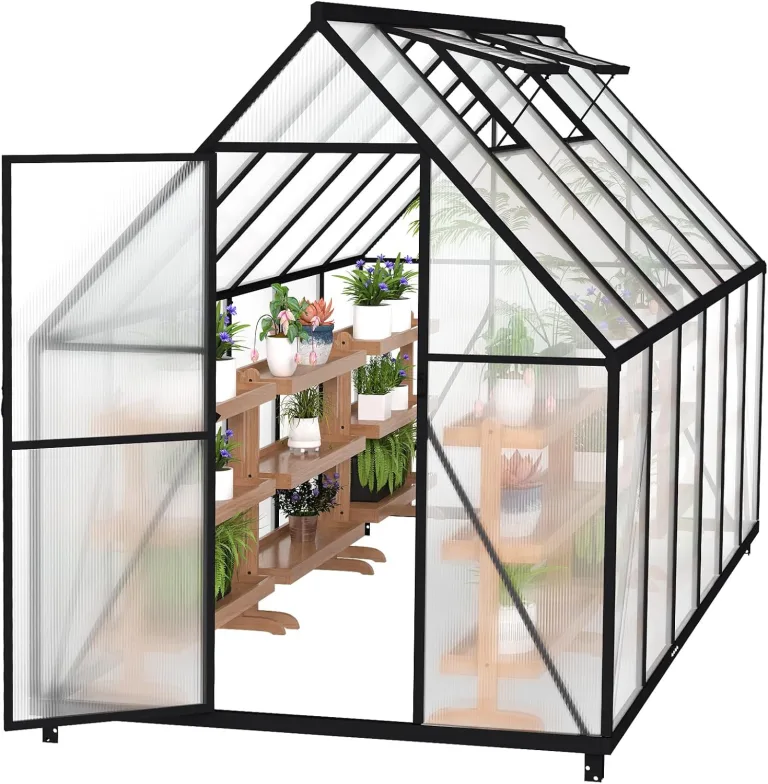 Gewächshaus Aluminium Gartengewächshäuser mit 6 cm Fundament und 4 mm PC Platte Treibhaus Tomatenhaus Gartenhaus UV beständig Wetterfest für den Garten, 340x180x195 cm