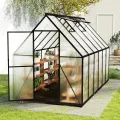 Gewächshaus Aluminium Gartengewächshäuser mit 6 cm Fundament und 4 mm PC Platte Treibhaus Tomatenhaus Gartenhaus UV beständig Wetterfest für den Garten, 340x180x195 cm - Thumbnail 8