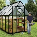 Gewächshaus Aluminium Gartengewächshäuser mit 6 cm Fundament und 4 mm PC Platte Treibhaus Tomatenhaus Gartenhaus UV beständig Wetterfest für den Garten, 340x180x195 cm - Thumbnail 9