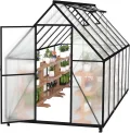 Gewächshaus Aluminium Gartengewächshäuser mit 6 cm Fundament und 4 mm PC Platte Treibhaus Tomatenhaus Gartenhaus UV beständig Wetterfest für den Garten, 340x180x195 cm - Thumbnail 1