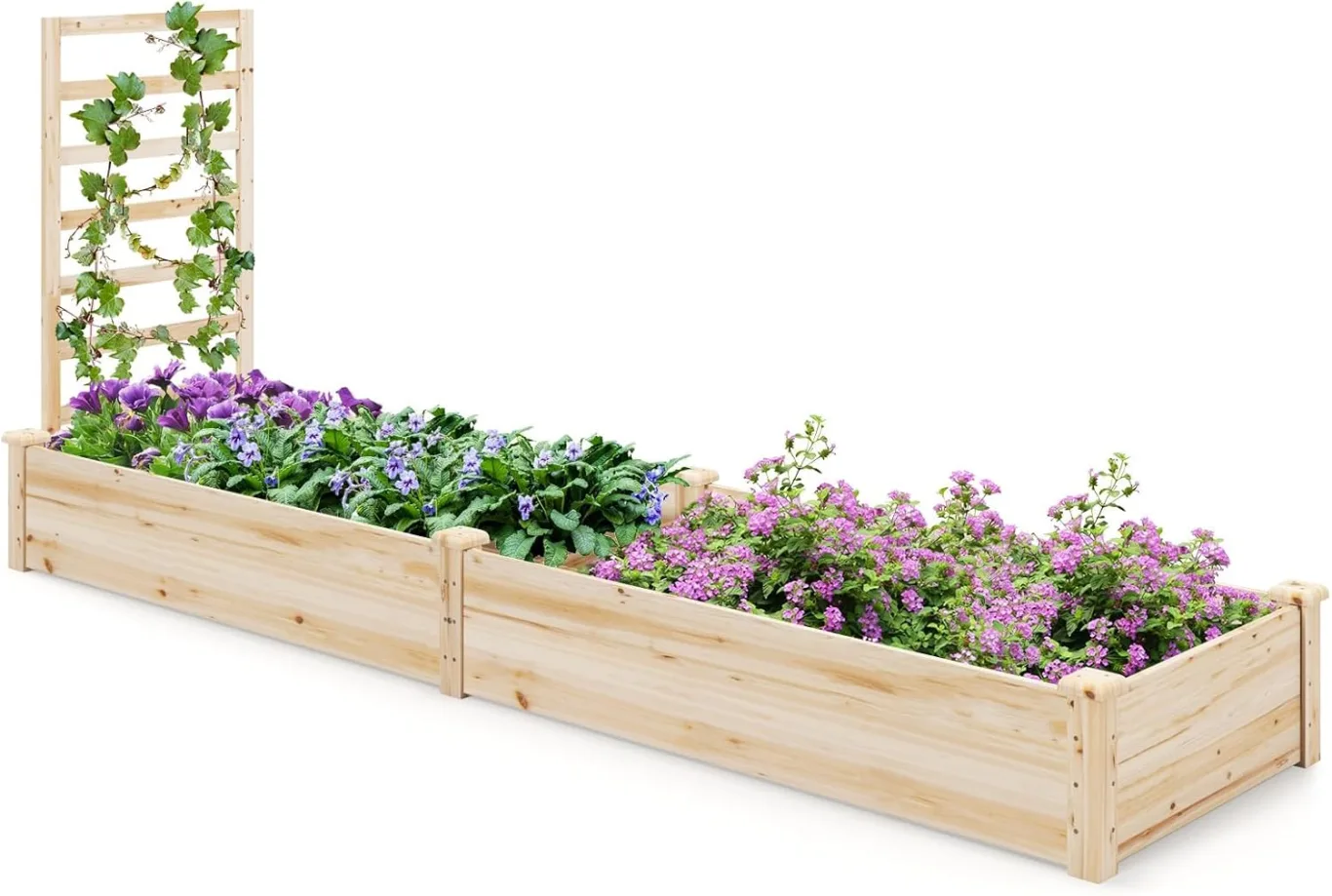 FANTASK Hochbeet mit Rankgitter, Blumenkasten mit Spalier, Pflanzkasten aus Tannenholz, Gartenspalier mit Rankkasten, Natur (235x63x102 cm) - Bild 1