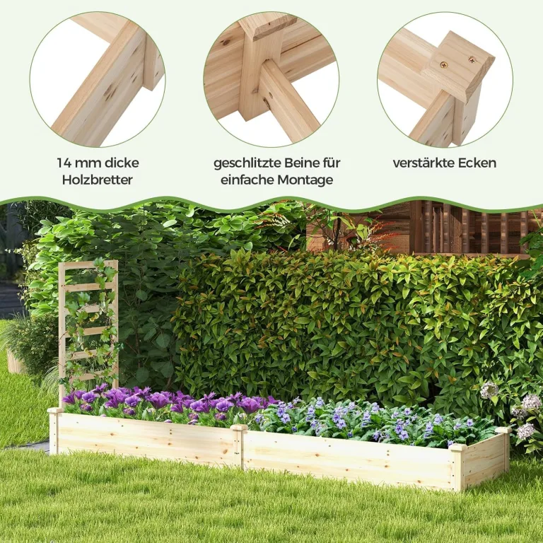 FANTASK Hochbeet mit Rankgitter, Blumenkasten mit Spalier, Pflanzkasten aus Tannenholz, Gartenspalier mit Rankkasten, Natur (235x63x102 cm) – Bild 3