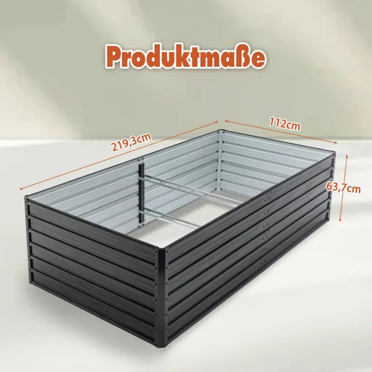 Thanaddo Hochbeet Metall Pflanzbeet, rechteckig Gemüsebeet aus verzinktem Stahl, Gartenbeet Pflanzkasten Pflanzkasten Blumenkasten für Garten & Terrasse, 220x112x64cm, Anthrazit – Bild 4