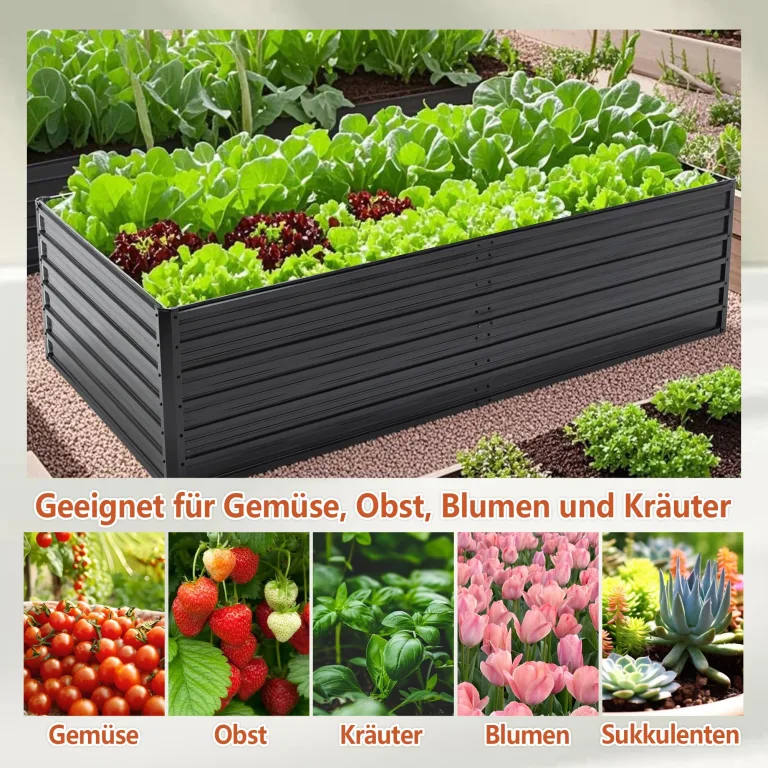 Thanaddo Hochbeet Metall Pflanzbeet, rechteckig Gemüsebeet aus verzinktem Stahl, Gartenbeet Pflanzkasten Pflanzkasten Blumenkasten für Garten & Terrasse, 220x112x64cm, Anthrazit – Bild 8