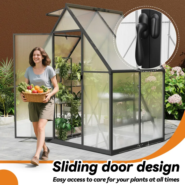 NAIZY Gewächshaus 125x180x195 cm Gartengewächshäuser mit Bodenanker & 6 cm Base Foliengewächshaus aus 580g 4 mm PC Platte & Aluminium, Tomatengewächshaus Anzucht Winterfest UV-Schutz (6x4ft) – Bild 5