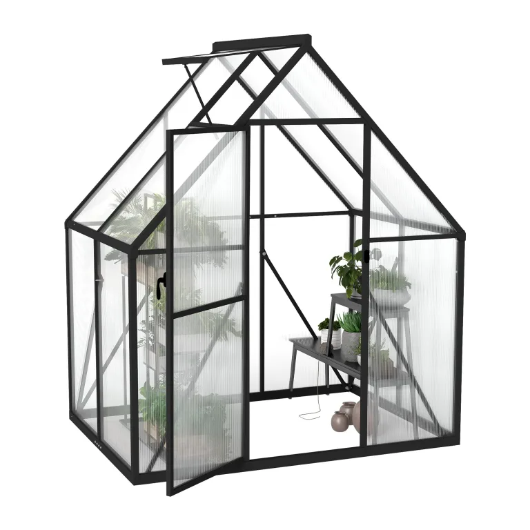NAIZY Gewächshaus 125x180x195 cm Gartengewächshäuser mit Bodenanker & 6 cm Base Foliengewächshaus aus 580g 4 mm PC Platte & Aluminium, Tomatengewächshaus Anzucht Winterfest UV-Schutz (6x4ft) – Bild 1