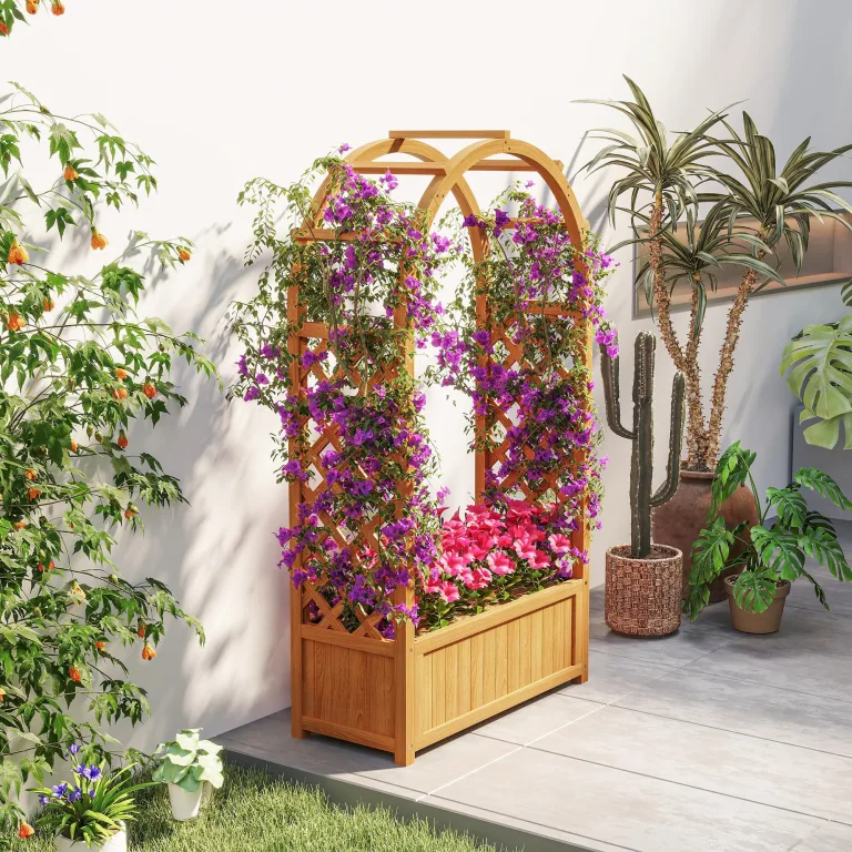 Outsunny Hochbeet Pflanzkasten mit Rankgitter, Gebogendach Spalier Pflanzkübel Holz, Gartenspalier 83x36x145cm für Garten Balkon Terrasse, Blumenkübel für Kletterpflanzen Korbpflanzen, Blumen – Bild 9