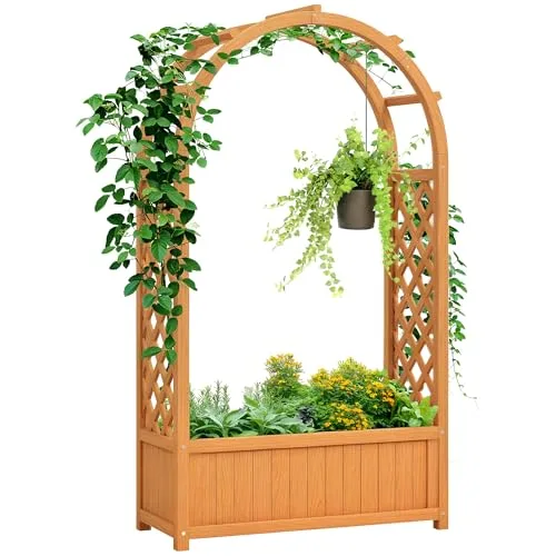 Outsunny Hochbeet Pflanzkasten mit Rankgitter, Gebogendach Spalier Pflanzkübel Holz, Gartenspalier 83x36x145cm für Garten Balkon Terrasse, Blumenkübel für Kletterpflanzen Korbpflanzen, Blumen – Bild 10
