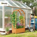 Outsunny Hochbeet Pflanzkasten mit Rankgitter, Gebogendach Spalier Pflanzkübel Holz, Gartenspalier 83x36x145cm für Garten Balkon Terrasse, Blumenkübel für Kletterpflanzen Korbpflanzen, Blumen - Thumbnail 2
