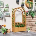 Outsunny Hochbeet Pflanzkasten mit Rankgitter, Gebogendach Spalier Pflanzkübel Holz, Gartenspalier 83x36x145cm für Garten Balkon Terrasse, Blumenkübel für Kletterpflanzen Korbpflanzen, Blumen - Thumbnail 8