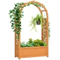 Outsunny Hochbeet Pflanzkasten mit Rankgitter, Gebogendach Spalier Pflanzkübel Holz, Gartenspalier 83x36x145cm für Garten Balkon Terrasse, Blumenkübel für Kletterpflanzen Korbpflanzen, Blumen - Thumbnail 10