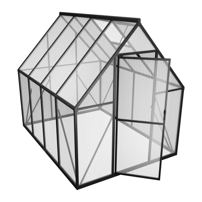 Gewächshaus Aluminium, Treibhaus mit Transparent PC Platten Dachfenster & Tür & Fundament, 125x180x195cm Winterfest Gartengewächshäuser, Begehbares Pflanzenhaus für Garten Outdoor – Bild 10