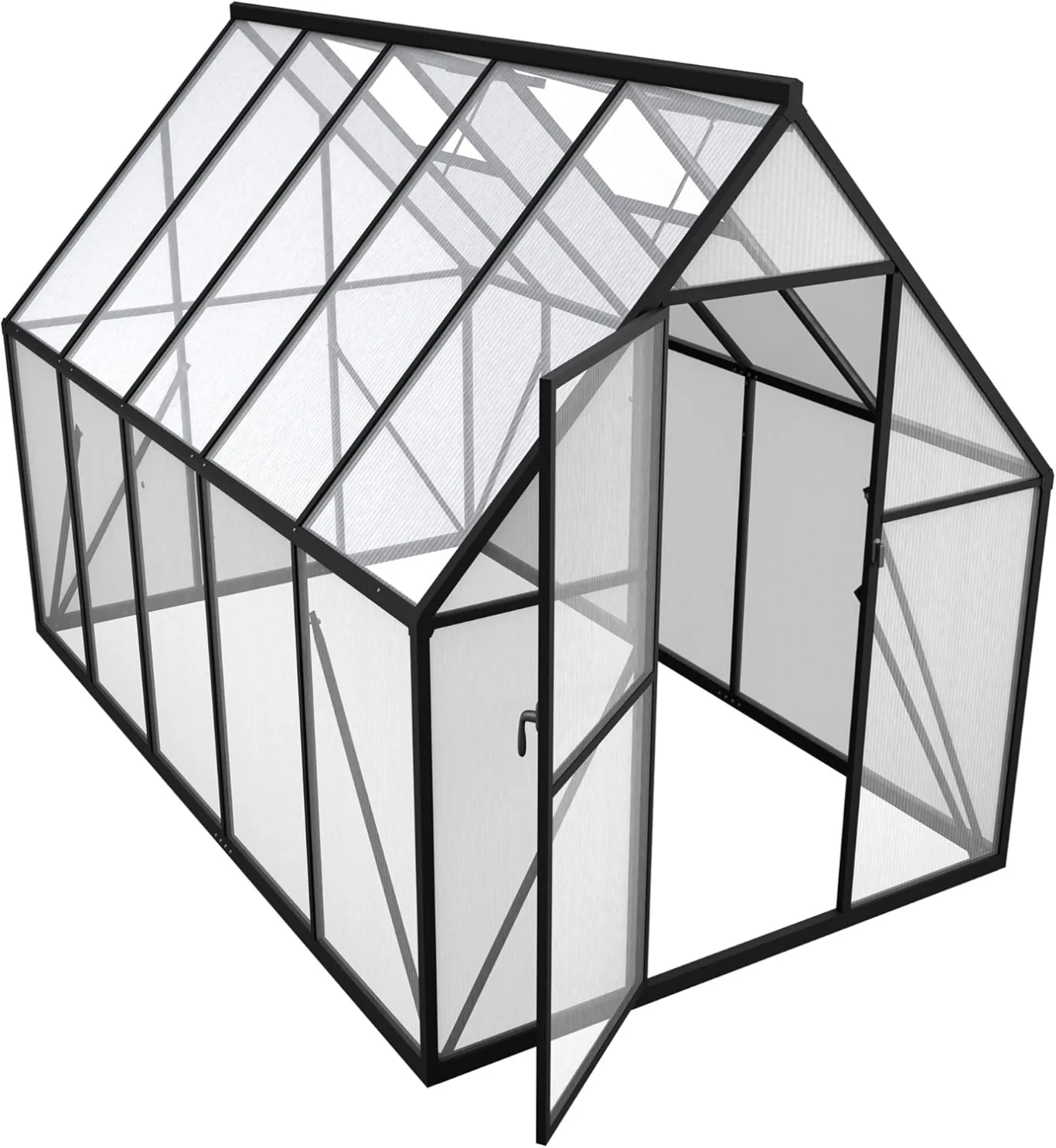 Gewächshaus Aluminium Treibhaus mit Transparent PC Platten Dachfenster & Tür & Fundament 280x180x195cm Winterfest Gartengewächshäuser Begehbares Pflanzenhaus für Garten Outdoor - Bild 1