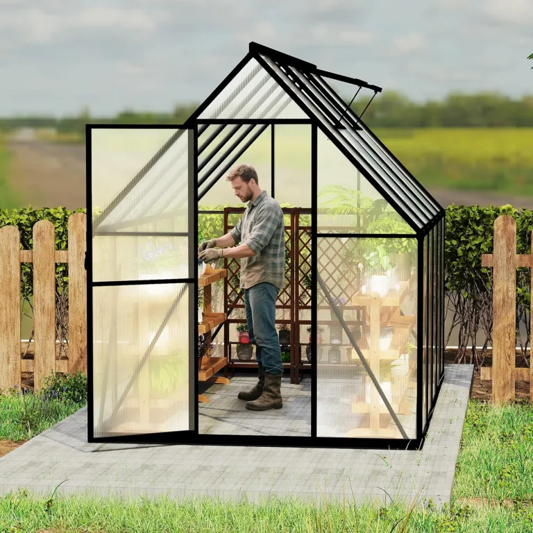 Gewächshaus Aluminium Treibhaus mit Transparent PC Platten Dachfenster & Tür & Fundament 280x180x195cm Winterfest Gartengewächshäuser Begehbares Pflanzenhaus für Garten Outdoor – Bild 8