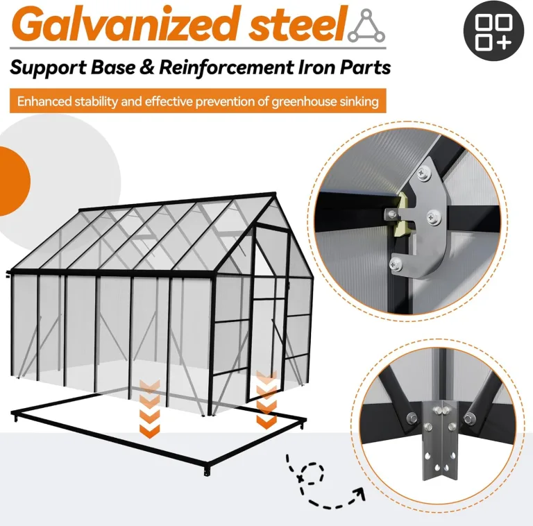 Gewächshaus Aluminium Treibhaus mit Transparent PC Platten Dachfenster & Tür & Fundament 280x180x195cm Winterfest Gartengewächshäuser Begehbares Pflanzenhaus für Garten Outdoor – Bild 3