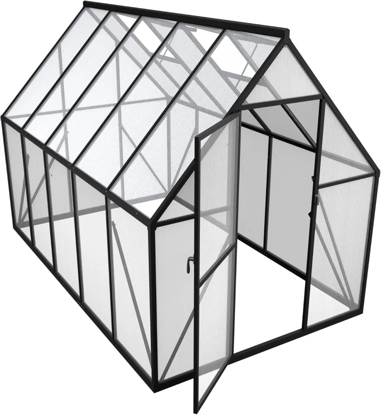 Gewächshaus Aluminium Treibhaus mit Transparent PC Platten Dachfenster & Tür & Fundament 280x180x195cm Winterfest Gartengewächshäuser Begehbares Pflanzenhaus für Garten Outdoor – Bild 1
