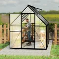 Gewächshaus Aluminium Treibhaus mit Transparent PC Platten Dachfenster & Tür & Fundament 280x180x195cm Winterfest Gartengewächshäuser Begehbares Pflanzenhaus für Garten Outdoor - Thumbnail 8
