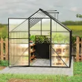 Gewächshaus Aluminium Treibhaus mit Transparent PC Platten Dachfenster & Tür & Fundament 310x250x205cm Winterfest Gartengewächshäuser Begehbares Pflanzenhaus für Garten Outdoor - Thumbnail 9