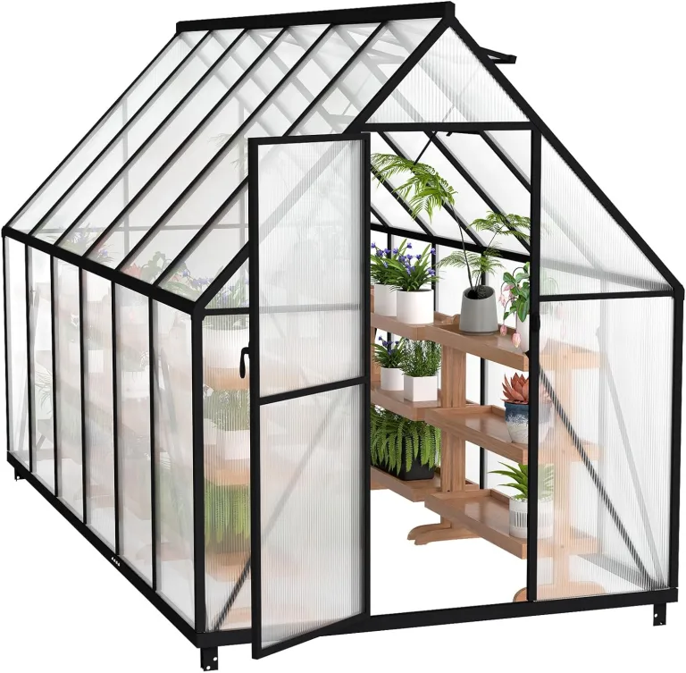 Premium Gewächshaus Aluminium 340x180x195cm 6.12m² Begehbares Garten-Gewächshaus mit verstärktem Fundament & Dachfenster & Tür Wetterfest & temperaturbeständig für Tomaten, Gemüse & Pflanzen