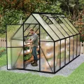 Premium Gewächshaus Aluminium 340x180x195cm 6.12m² Begehbares Garten-Gewächshaus mit verstärktem Fundament & Dachfenster & Tür Wetterfest & temperaturbeständig für Tomaten, Gemüse & Pflanzen - Thumbnail 8