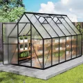 Premium Gewächshaus Aluminium 340x180x195cm 6.12m² Begehbares Garten-Gewächshaus mit verstärktem Fundament & Dachfenster & Tür Wetterfest & temperaturbeständig für Tomaten, Gemüse & Pflanzen - Thumbnail 9