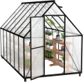 Premium Gewächshaus Aluminium 340x180x195cm 6.12m² Begehbares Garten-Gewächshaus mit verstärktem Fundament & Dachfenster & Tür Wetterfest & temperaturbeständig für Tomaten, Gemüse & Pflanzen - Thumbnail 1