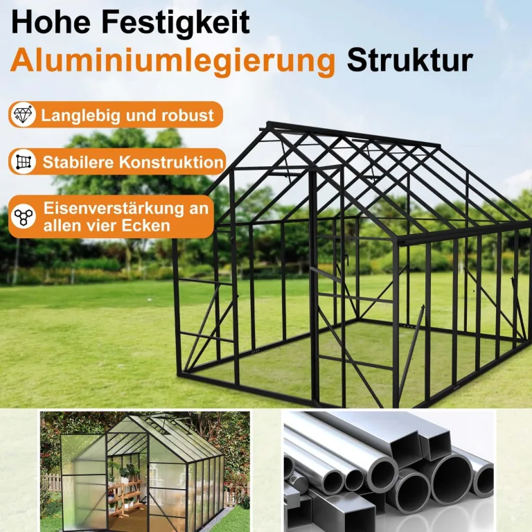 YRHome Premium Gewächshaus Aluminium 310x250x205cm 7.75m² Begehbares Garten-Gewächshaus mit verstärktem Fundament & Dachfenster & Tür Wetterfest & temperaturbeständig für Tomaten, Gemüse & Pflanzen – Bild 4