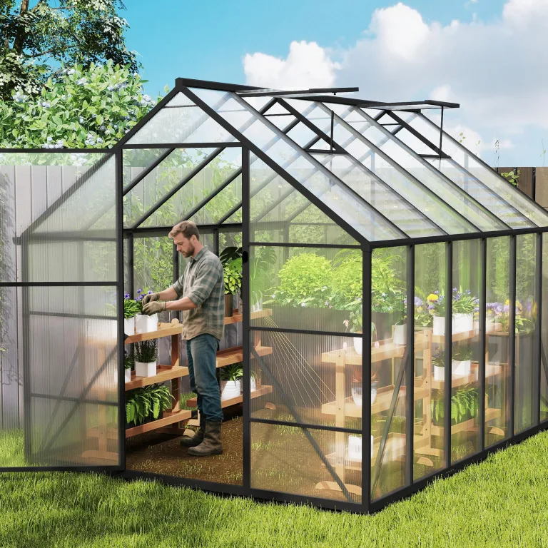 YRHome Premium Gewächshaus Aluminium 310x250x205cm 7.75m² Begehbares Garten-Gewächshaus mit verstärktem Fundament & Dachfenster & Tür Wetterfest & temperaturbeständig für Tomaten, Gemüse & Pflanzen – Bild 9