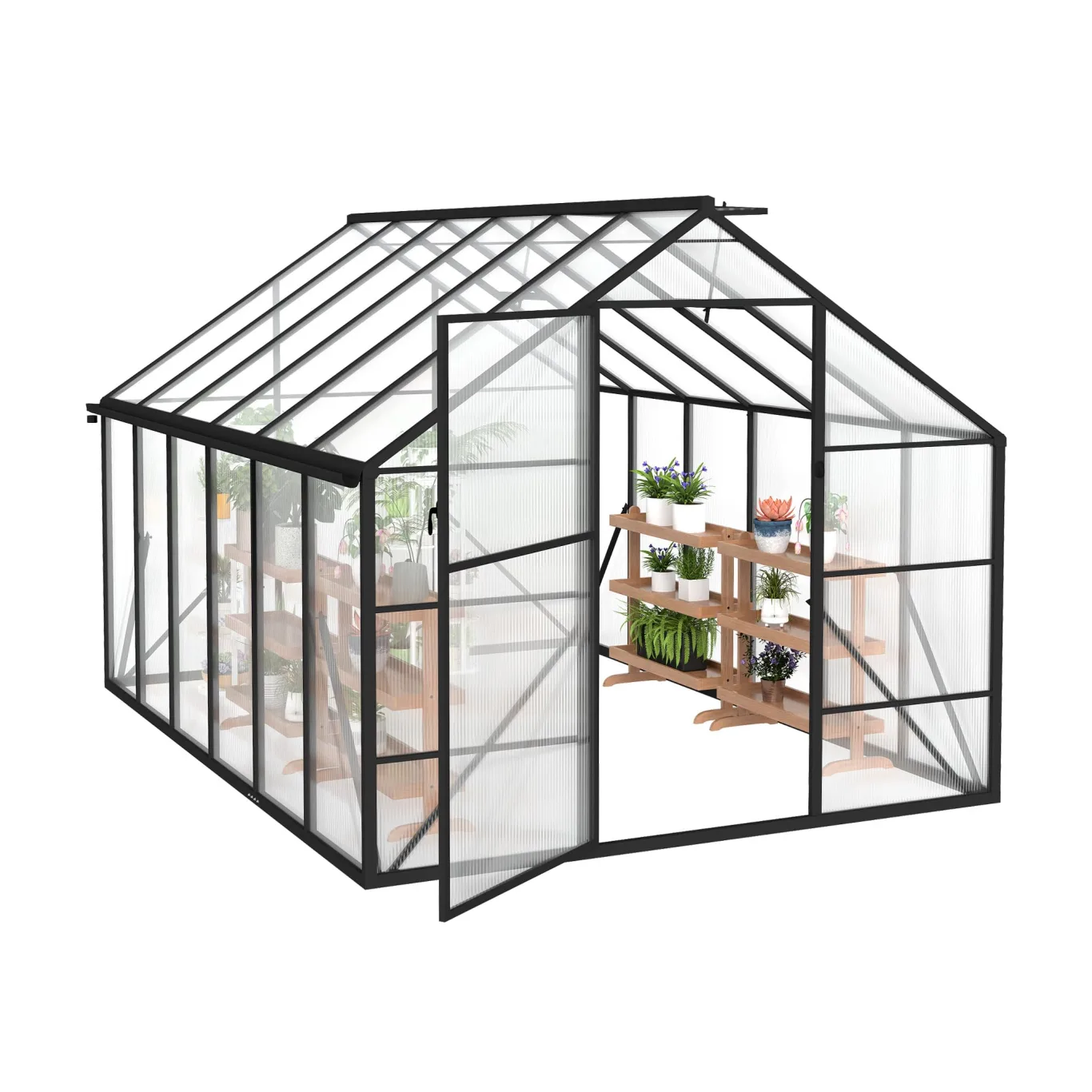 YRHome Premium Gewächshaus Aluminium 380x250x205cm 9.5m² Begehbares Garten-Gewächshaus mit verstärktem Fundament & Dachfenster & Tür Wetterfest & temperaturbeständig für Tomaten, Gemüse & Pflanzen - Bild 1