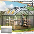 YRHome Premium Gewächshaus Aluminium 380x250x205cm 9.5m² Begehbares Garten-Gewächshaus mit verstärktem Fundament & Dachfenster & Tür Wetterfest & temperaturbeständig für Tomaten, Gemüse & Pflanzen - Thumbnail 6