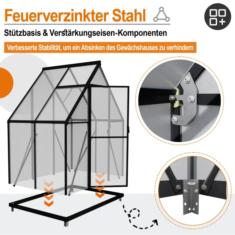 YRHome Premium Gewächshaus Aluminium 125x180x195cm 2.25m² Begehbares Garten-Gewächshaus mit verstärktem Fundament & Dachfenster & Tür Wetterfest & temperaturbeständig für Tomaten, Gemüse & Pflanzen – Bild 3