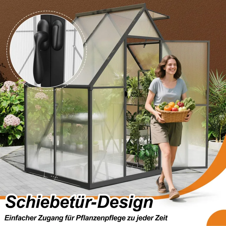 YRHome Premium Gewächshaus Aluminium 125x180x195cm 2.25m² Begehbares Garten-Gewächshaus mit verstärktem Fundament & Dachfenster & Tür Wetterfest & temperaturbeständig für Tomaten, Gemüse & Pflanzen – Bild 6