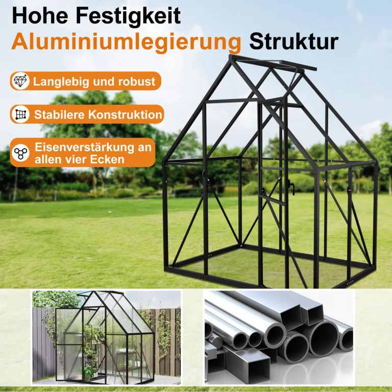 YRHome Premium Gewächshaus Aluminium 125x180x195cm 2.25m² Begehbares Garten-Gewächshaus mit verstärktem Fundament & Dachfenster & Tür Wetterfest & temperaturbeständig für Tomaten, Gemüse & Pflanzen – Bild 7