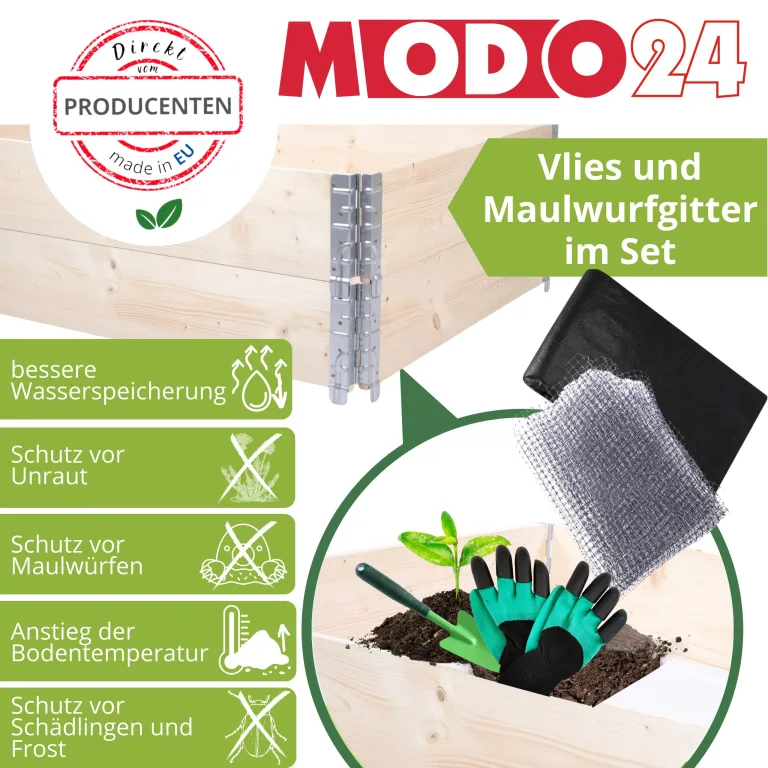 Hochbeet Holz, mit Noppenfolie, Kräuterbeet, Gartenbeet, Pflanzbeet, Blumenbeet, Gemüsebeet, für Garten und Terrasse, Kiefernholz, Massivholz, Abmessungen 40x60x80 cm, Farbe: Braun – Bild 4