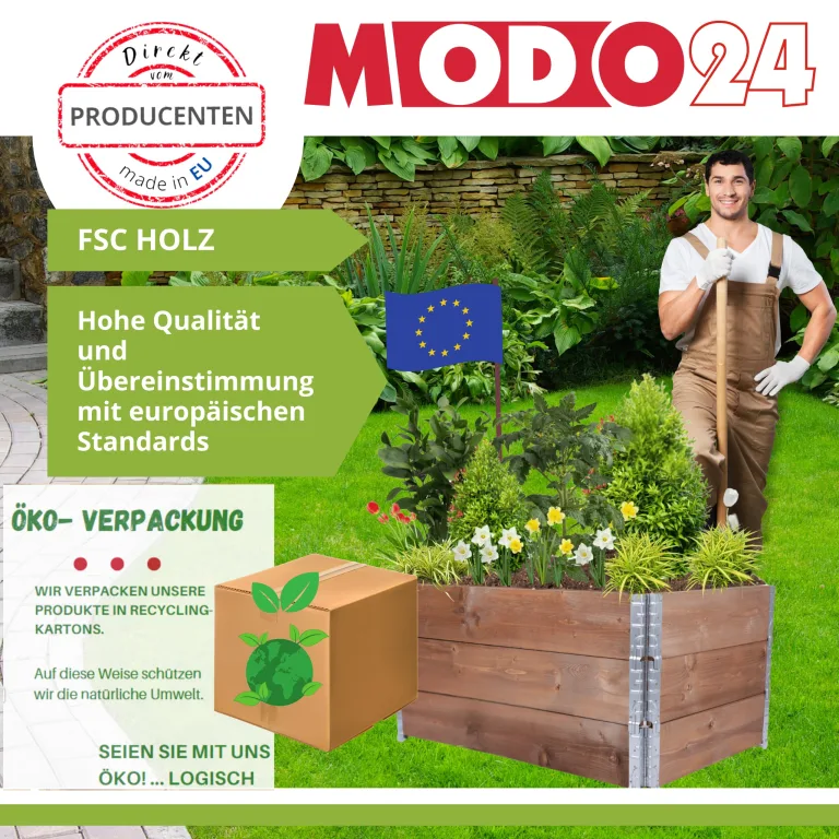 Hochbeet Holz, mit Noppenfolie, Kräuterbeet, Gartenbeet, Pflanzbeet, Blumenbeet, Gemüsebeet, für Garten und Terrasse, Kiefernholz, Massivholz, Abmessungen 40x60x80 cm, Farbe: Braun – Bild 9