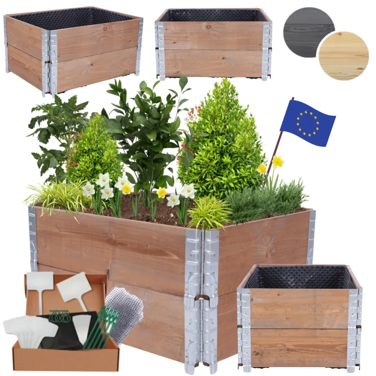 Hochbeet Holz, mit Noppenfolie, Kräuterbeet, Gartenbeet, Pflanzbeet, Blumenbeet, Gemüsebeet, für Garten und Terrasse, Kiefernholz, Massivholz, Abmessungen 40x60x80 cm, Farbe: Braun – Bild 1