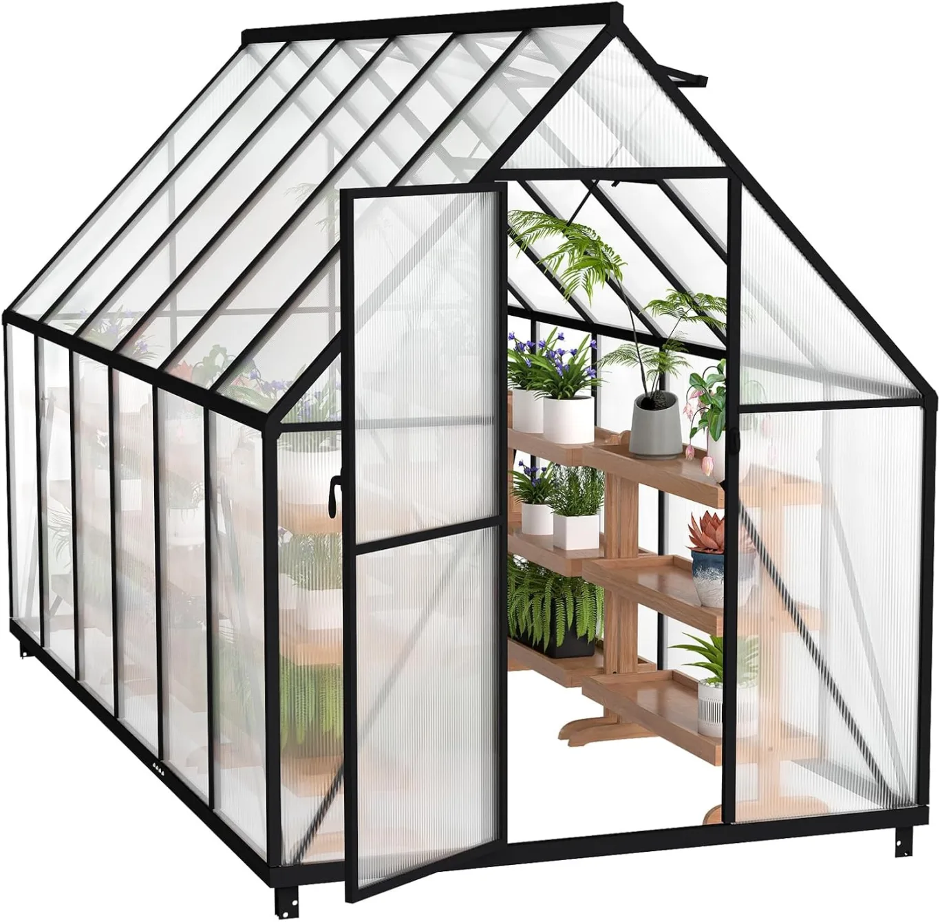 Froadp Gewächshaus aus Aluminium mit Fundament 340x180x195cm Gartengewächshäuser 4mm PC-Hohlkammerplatten Wetterfest Treibhaus, Tomatenhaus mit Fenstern Treibhaus für Garten & Aufzucht - Bild 1