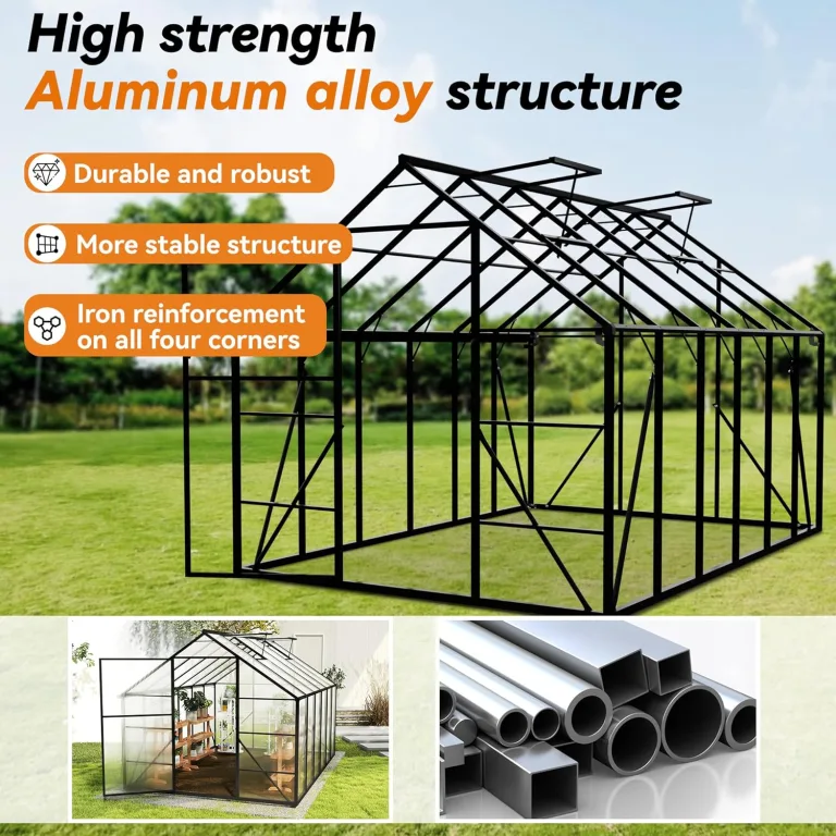 Froadp Gewächshaus aus Aluminium mit Fundament 380x250x205cm Gartengewächshäuser 4mm PC-Hohlkammerplatten Wetterfest Treibhaus, Tomatenhaus mit Fenstern Treibhaus für Garten & Aufzucht – Bild 4