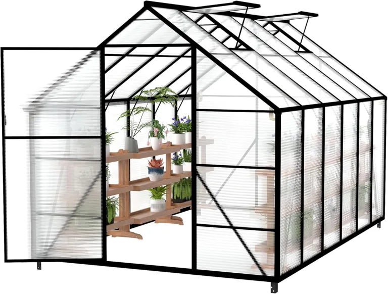 Froadp Gewächshaus aus Aluminium mit Fundament 380x250x205cm Gartengewächshäuser 4mm PC-Hohlkammerplatten Wetterfest Treibhaus, Tomatenhaus mit Fenstern Treibhaus für Garten & Aufzucht – Bild 1