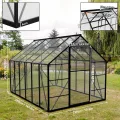 Froadp Gewächshaus aus Aluminium mit Fundament 380x250x205cm Gartengewächshäuser 4mm PC-Hohlkammerplatten Wetterfest Treibhaus, Tomatenhaus mit Fenstern Treibhaus für Garten & Aufzucht - Thumbnail 2
