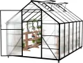 Froadp Gewächshaus aus Aluminium mit Fundament 380x250x205cm Gartengewächshäuser 4mm PC-Hohlkammerplatten Wetterfest Treibhaus, Tomatenhaus mit Fenstern Treibhaus für Garten & Aufzucht - Thumbnail 1