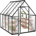Gartengewächshaus Aluminium mit Fundament 230x180x195 cm Gewächshaus Pflanzenhaus mit Schiebetür und Dachfenster Treibhaus Gartenhaus Winterfest Aufzucht Tomatenhaus (6x8 ft) - Thumbnail 1